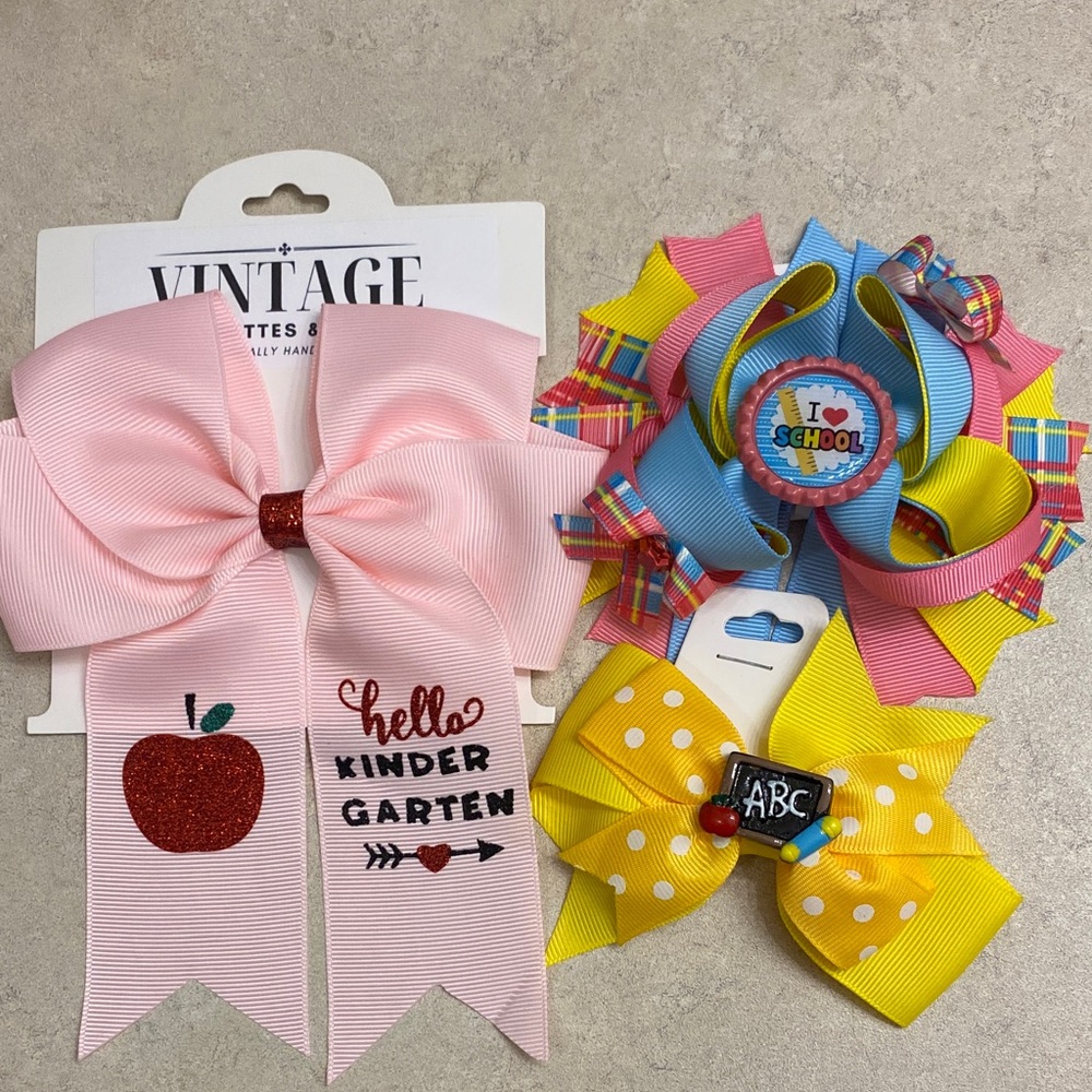 Hello Kindergarten hair bow bundle Kids Hair Bow Set back to school